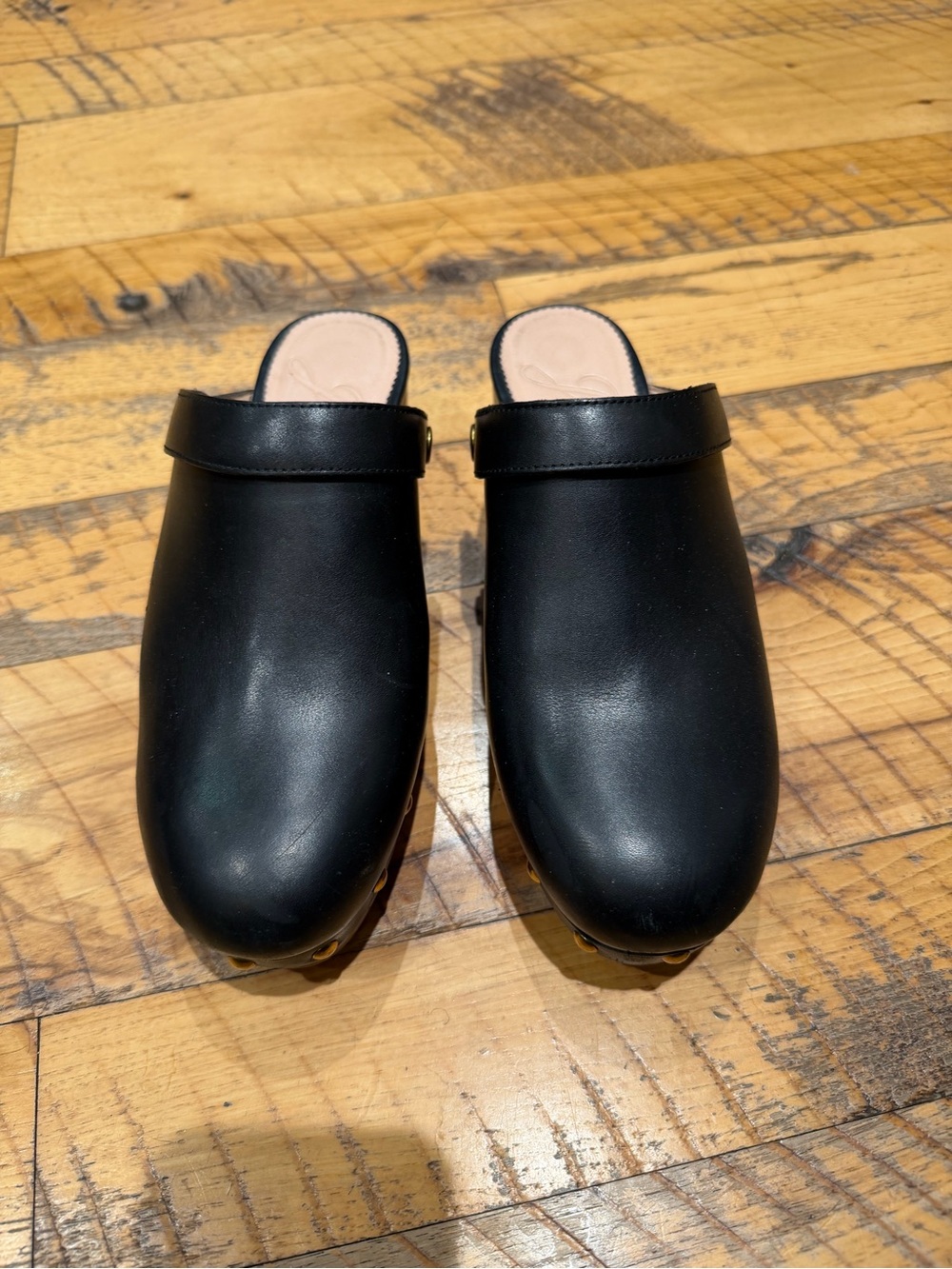 J.Crew Grace Leather Convertible Clog Black Wooden Platform Women's Size 6.5